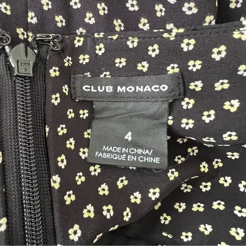 Club Monaco black yellow daisy print silk mini skirt pockets
